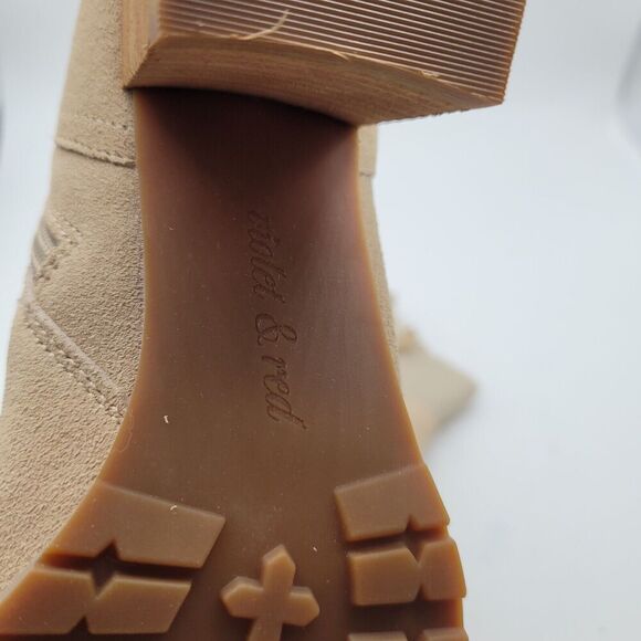 New Beige Leather ankle Boots Violet & Red Loaded Stacked Heel Neutral Size 8.5 - Picture 8 of 9